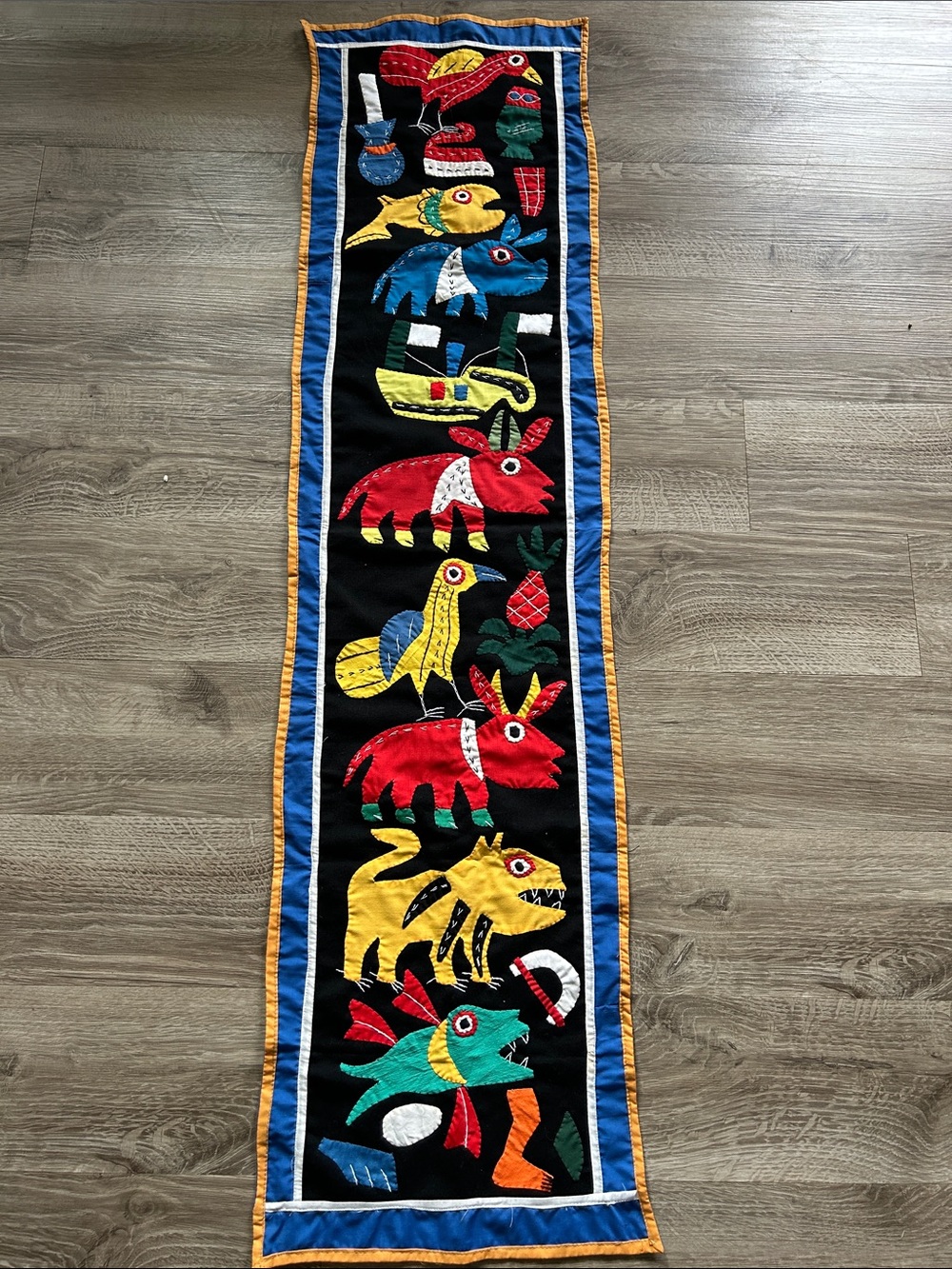 Handmade Folk Art Appliqué Panel - Colorful Animal Parade